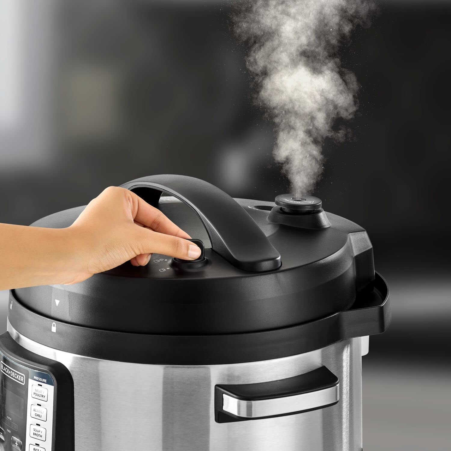 Black & Decker Smart Steam Pot, 1350W Power, 10L, 9 in 1 Usage, 14 Smart Programmable Electric Pressure Cooker وعاء بخار بتصميم انيق من بلاك + ديكر، بقدرة 1350 واط وسعة 10 لتر، طنجرة ضغط كهربائية أنيقة قابلة للبرمجة Black & Decker Smart Steam Pot, 1350W Power, 10L, 9 in 1 Usage, 14 Smart Programmable Electric Pressure Cooker وعاء بخار بتصميم انيق من بلاك + ديكر، بقدرة 1350 واط وسعة 10 لتر، طنجرة ضغط كهربائية أنيقة قابلة للبرمجة